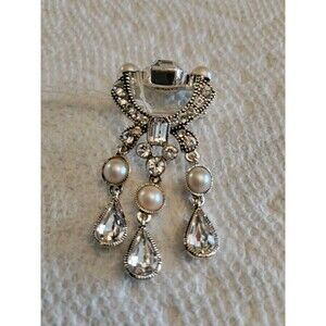 Coralee Silver Tone & Faux Pearl Chandelier Brooch
